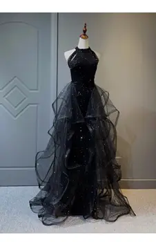 siyah püsküller boncuk mermaid fırfır peçe uzun elbise Ortaçağ Rönesans drama sahne Kıyafeti Victoria Marie Antoinette Belle opera