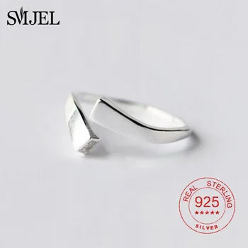SMJEL 100 %925 Ayar Gümüş Basit Düğün Kristal Yüzük Kadınlar için Geometrik Elmas Yüzük Anel Sevgilisi Nişan Takı