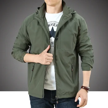 Sonbahar Askeri Bahar Ceket Rahat Kapüşonlu Rüzgarlık Ceket Yaz Ince Açık Su Geçirmez Erkek Giyim Artı SizeM-5XL