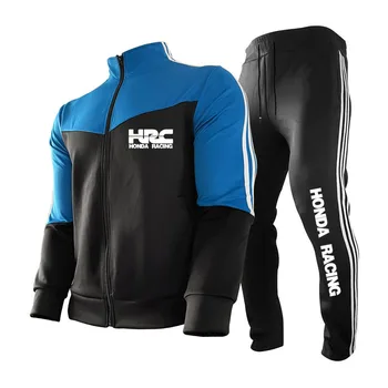 Sonbahar erkek koşu takım elbise HRC araba logosu baskı Yeni Moda Rahat erkek spor giyim seti Colorblock Trend erkek yarış ceketi Seti