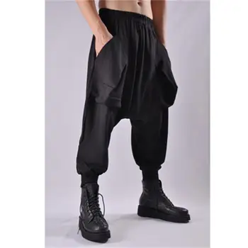 Sonbahar erkek moda marka küçük bacak dokuz noktalı pantolon Harem erkek kişilik büyük kasık pantolon gevşek kasık straddle pantolon