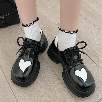 Sonbahar Marka Lolita Mary Janes Kadınlar Flats Ayakkabı 2022 Yeni Moda Kalın Platform Oxford Lace Up Sandalet Rahat PU deri ayakkabı