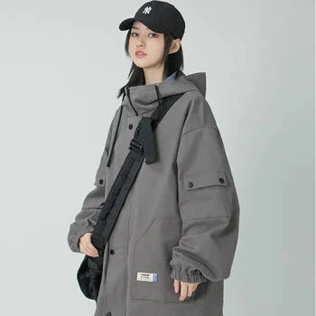 Sonbahar Pop Ceket Kadın Harajuku BF Rüzgar Geçirmez Tüm Maç Kapüşonlu Ceket Streetwear Pop Bombacı Ceket Kadın Büyük Boy Ceket Mont