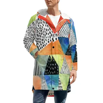 Soyut Geometri Kalın Rahat trençkotlar Erkekler Doodled Baskı Klasik kışlık ceketler Streetwear Baskılı Gevşek Parkas 4XL 5XL 6XL