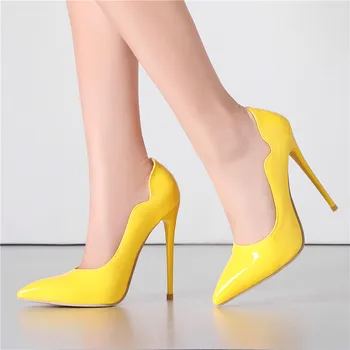 Stiletto Yüksek Topuklu Ayakkabı Kadın Pompaları Sivri Burun iş ayakkabısı Üzerinde Kayma Yüksek Topuk Bahar Ayakkabı Büyük Size12 42 43 44 45 Kırmızı Sarı