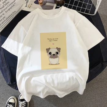 T - shirt Kadınlar İçin Kawaii Karikatür Köpekler Baskılı Bayanlar Üstleri Tee Casual Grafik Tişörtleri Yaz Kısa Kollu Büyük Boy T-shirt
