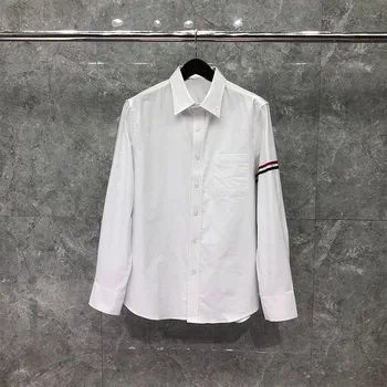 TB THOM Gömlek Bahar Lüks Marka Muhtasar Stil Kadın Bluzlar Kısa Kollu Kırmızı Siyah Çizgili Katı Ofis Nedensel erkek gömlek
