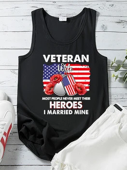 Veteran Eşi Çoğu İnsan Karşılamak Asla Onların Kahramanlar Baskı Komik Kadın Tank Top Casual Yaz Kolsuz T Gömlek Harajuku Tops Femme