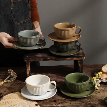 Vintage kahve fincan seti fincan tabağı seramik café kumtaşın yaratıcı öğleden sonra çay bardağı kişilik latte artebra