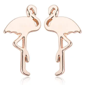 Vinç Flamingolar Kuşlar Pürüzsüz Hayvan Küpe Altın Gümüş Kaplama Metalik Saplama Küpe Kadınlar için