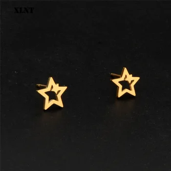 XLNT Moda Yıldız Küpe Kulak Damızlık Küçük Yıldız Saplama Küpe Kadınlar İçin paslanmaz çelik takı Boho Kulak Takı