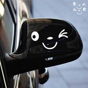 Yansıtıcı Sevimli Gülümseme Araba Sticker dikiz aynası Sticker Araba Styling Karikatür Gülen Göz Yüz Sticker Çıkartması Tüm Arabalar İçin