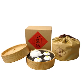 Yaratıcı Seramik Sevimli Çörekler çay seti Bir Pot Üç Bardak Seyahat Seti Ev Kung Fu Siyah Çay Jin Jun Mei Basit Çaydanlık Tepsisi Hediye Kutusu