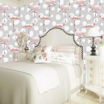 yatak odası duvar kağıdı sıcak gri ve zarif flamingo duvar kağıdı dekorasyon kız odası için bayan odası ücretsiz kargo indirim