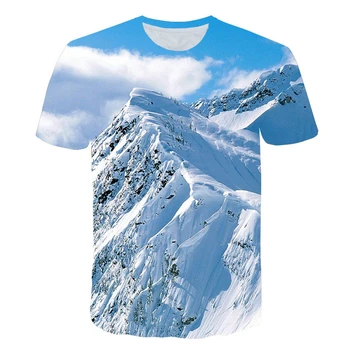 Yaz Dağlar ve nehirler grafik t shirt Erkekler İçin Moda Doğal Manzara Desen t shirt Yakışıklı Rahat 3D Baskı T-shirt