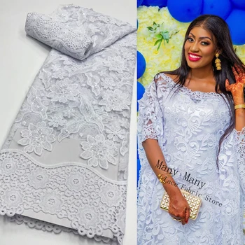 Yeni!! Afrika fransız tarzı payetli dantel 3D Çiçek Nakış Örgü Dantel Asil Bayan Gelin Beyaz Elbise Düğün Malzemesi