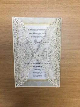 Yeni fantezi çiçek dantel beyaz lazer kesim kart düğün davetiyeleri geometrik şekiller benzersiz düğün dekorasyon kaynağı