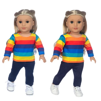 Yeni Gökkuşağı Takım Elbise için Uygun Amerikan Kız oyuncak bebek giysileri 18 inç Bebek, Noel Kız Hediye(sadece giysi satmak)