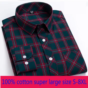 Yeni Süper Büyük Moda %100 % Saf Pamuklu Ekose Uzun Kollu Yaz İnce Gevşek Casual Gömlek Erkek Gömlek Artı Boyutu S-5xl6xl 7xl 8xl