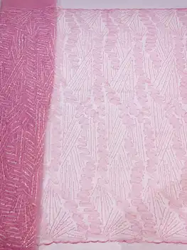 Yeni Varış Tüp Boncuk Yüksek Kaliteli Malzeme Fransız Sequins Dantel Kumaş 42H-11701 İşlemeli Afrika Net Bayan Parti Elbise