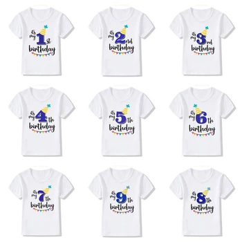 Yeni Çocuk Erkek Kız Yaz Doğum Günü T-Shirt Kısa Kollu Tişört Boyutu 1 2 3 4 5 6 7 8 9 Yıl Çocuk Parti Giyim Tees Tops