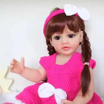 Yeniden doğmuş Bebek Bebek El Yapımı Yenidoğan Bebek Emzik İle Uzun Saç Tam Silikon Vücut Toddler Kız Prenses Yumuşak Dokunmatik Su Geçirmez
