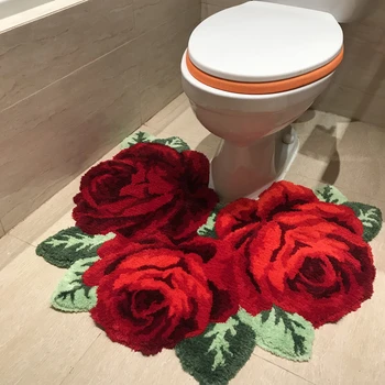 Yüksek kaliteli 3D el yapımı halı banyo paspas kırmızı / pembe gül halı kalın paspas koridor yatak odası halı oturma odası tapete