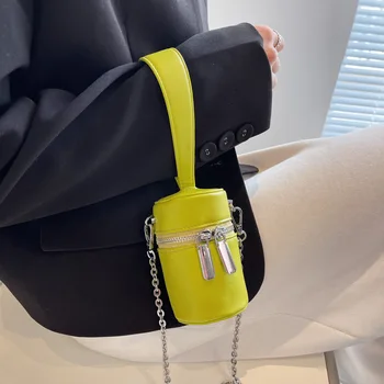 Yüksek Kaliteli kadın Silindir Kozmetik Çantası Batı Tarzı Vahşi omuzdan askili çanta 2022 Moda Yeni Zincir Çanta askılı çanta Kadın