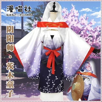 Yüksek Kaliteli Oyun Onmyoji Ibaraki - douji Kimono Yortusu Kadın Cosplay kostüm + Ceket + Kemer + Üst + İlmek