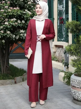 Zarif üç adet müslüman setleri Ibadet hizmeti elbise takım elbise üst giysi + pantolon + dış Elbiseler Tunik Jubah dubai Ramazan elbiseler setleri