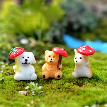 ZOCDOU 1 Parça Yağmurlu Bir Gün Şemsiye Hayvan Ayı Köpek Hamster İspanya Küçük Heykeli Heykelcik Reçine El Sanatları Süs Minyatürleri