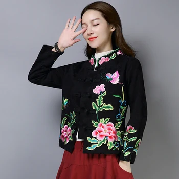 Çin tarzı ceket kadın kısa nakış ulusal tarzı ceket retro standı yaka ağır sanayi işlemeli kadın ceket tops