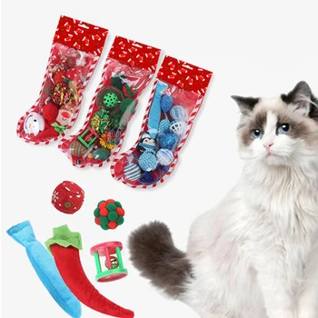 Çorap Ambalaj Pet Kedi Oyuncak Pet Kedi Oyuncak Noel Kombinasyonu Seti Yeni Mini Komik Oyun Oyuncaklar Kediler İçin Renkli Peluş 2022